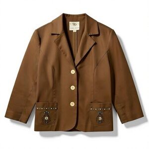 4/$20 Sandra Deen Petite 8P Brown Beaded Blazer Jacket 8P